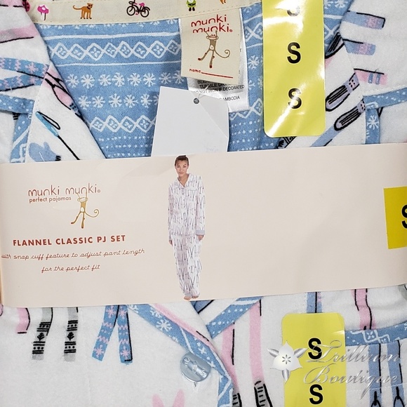 Munki Munki Flannel Womens Classic Pajama Set Skis - Picture 2 of 4